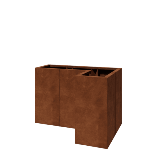 Cortenstaal plantenbak - L-vorm - 90 x 60 x 60 cm - Met bodemplaat
