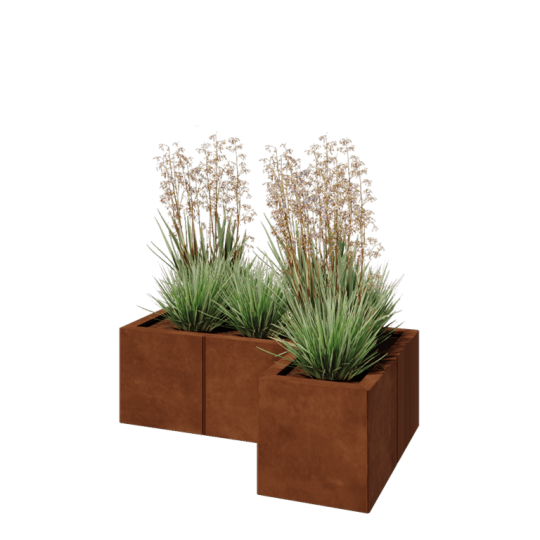 Cortenstaal plantenbak - L-vorm - 90 x 60 x 30 cm - Met bodemplaat