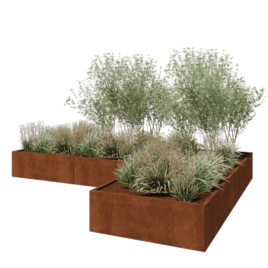 Cortenstaal plantenbak - L-vorm - 360 x 240 x 40 cm - Met bodemplaat