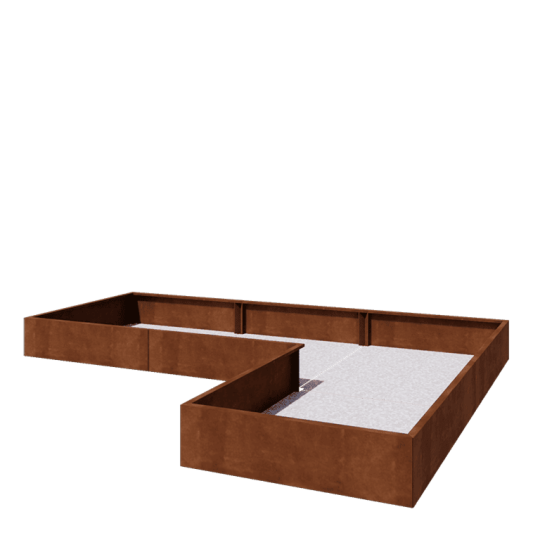 Cortenstaal plantenbak - L-vorm - 360 x 240 x 30 cm - Met bodemplaat