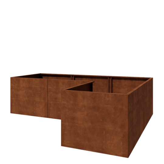 Cortenstaal plantenbak - L-vorm - 300 x 200 x 80 cm - Met bodemplaat