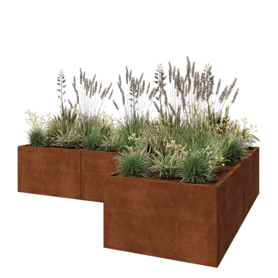 Cortenstaal plantenbak - L-vorm - 300 x 200 x 60 cm - Met bodemplaat