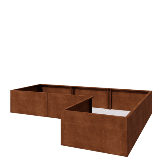 Cortenstaal plantenbak - L-vorm - 300 x 200 x 50 cm - Met bodemplaat
