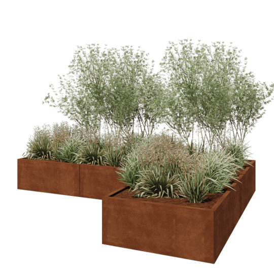 Cortenstaal plantenbak - L-vorm - 300 x 200 x 40 cm - Zonder bodemplaat