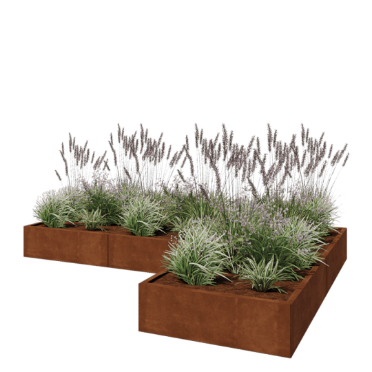 Cortenstaal plantenbak - L-vorm - 300 x 200 x 30 cm - Zonder bodemplaat