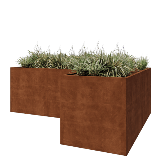 Cortenstaal plantenbak - L-vorm - 300 x 200 x 100 cm - Met bodemplaat