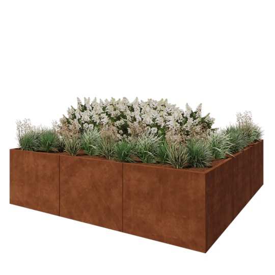 Cortenstaal plantenbak XXL - Vierkant - 300 x 300 x 80 cm - Zonder bodemplaat