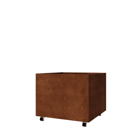 Cortenstaal plantenbak - Vierkant - 80 x 80 x 60 cm - Met bodemplaat - Met wielen