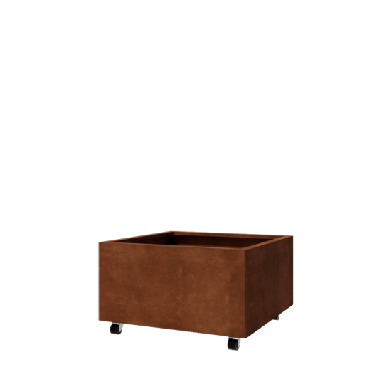 Cortenstaal plantenbak - Vierkant - 80 x 80 x 40 cm - Met bodemplaat - Met wielen