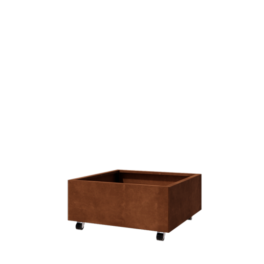 Cortenstaal plantenbak - Vierkant - 80 x 80 x 30 cm - Met bodemplaat - Met wielen