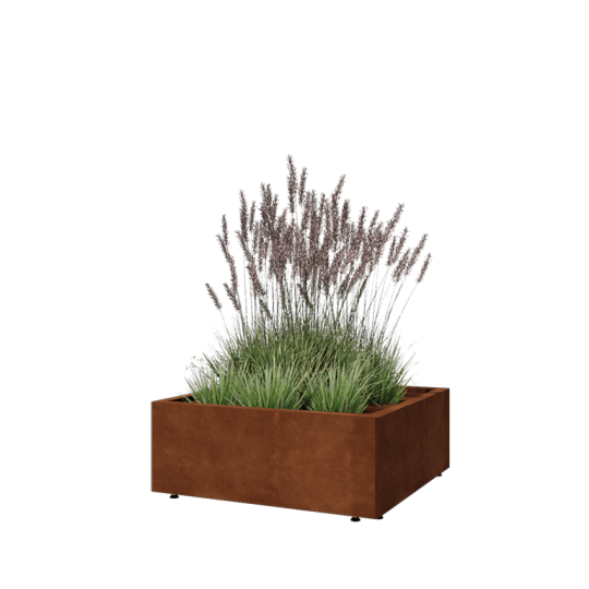 Cortenstaal plantenbak - Vierkant - 80 x 80 x 30 cm - Met bodemplaat - Met poten