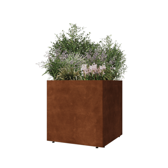 Cortenstaal plantenbak - Vierkant - 70 x 70 x 70 cm - Met bodemplaat - Met poten