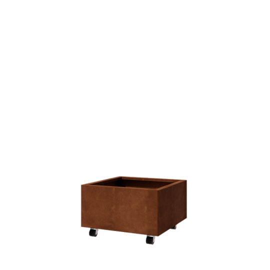 Cortenstaal plantenbak - Vierkant - 60 x 60 x 30 cm - Met bodemplaat - Met wielen