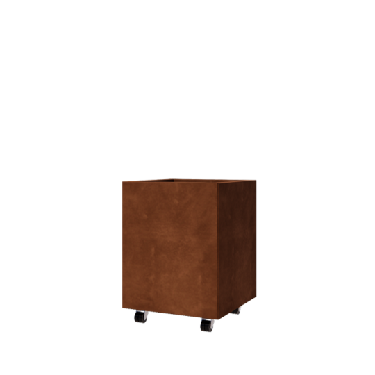 Cortenstaal plantenbak - Vierkant - 50 x 50 x 60 cm - Met bodemplaat - Met wielen