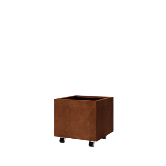 Cortenstaal plantenbak - Vierkant - 50 x 50 x 40 cm - Met bodemplaat - Met wielen