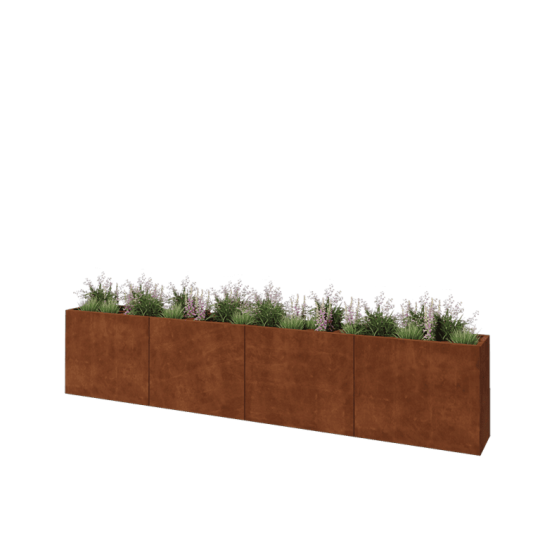 Cortenstaal plantenbak XXL - Rechthoek - 400 x 40 x 80 cm - Met bodemplaat