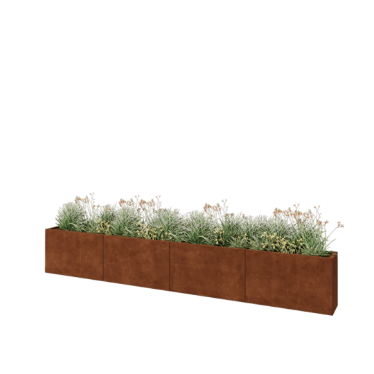 Cortenstaal plantenbak XXL - Rechthoek - 400 x 30 x 60 cm - Met bodemplaat