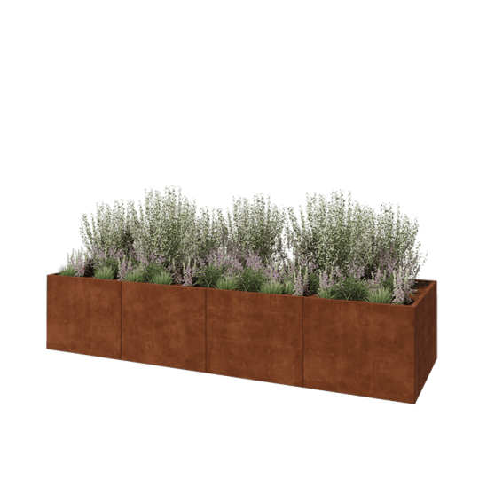 Cortenstaal plantenbak XXL - Rechthoek - 400 x 120 x 80 cm - Met bodemplaat