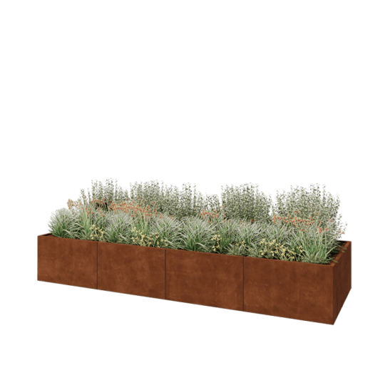 Cortenstaal plantenbak XXL - Rechthoek - 400 x 120 x 60 cm - Met bodemplaat