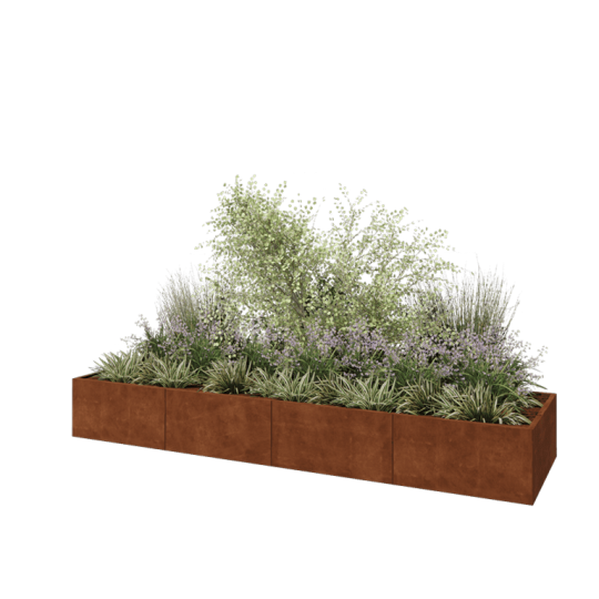 Cortenstaal plantenbak XXL - Rechthoek - 400 x 100 x 50 cm - Met bodemplaat
