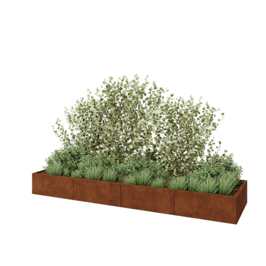 Cortenstaal plantenbak XXL - Rechthoek - 400 x 100 x 40 cm - Met bodemplaat