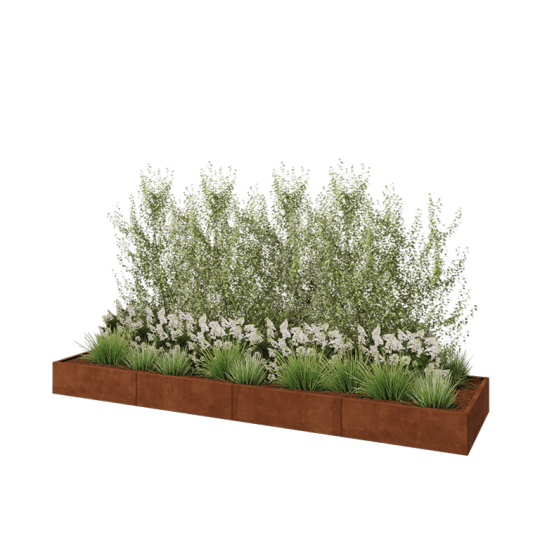 Cortenstaal plantenbak XXL - Rechthoek - 400 x 100 x 30 cm - Met bodemplaat