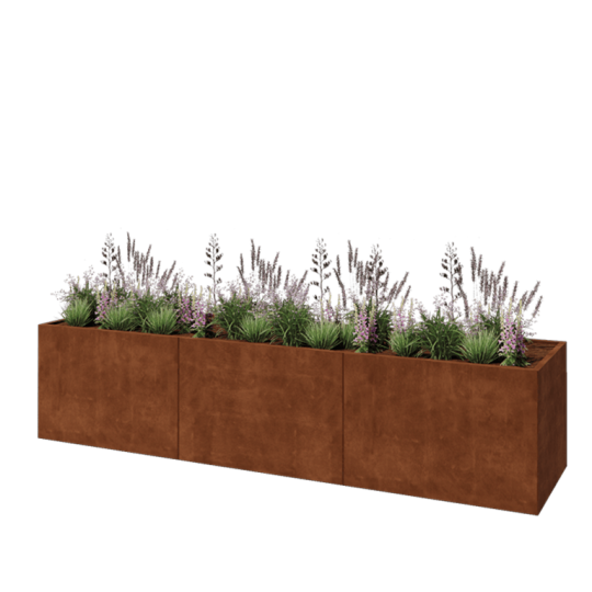 Cortenstaal plantenbak XXL - Rechthoek - 360 x 80 x 80 cm - Met bodemplaat
