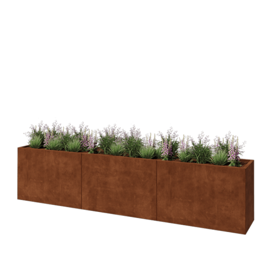 Cortenstaal plantenbak XXL - Rechthoek - 360 x 50 x 80 cm - Met bodemplaat