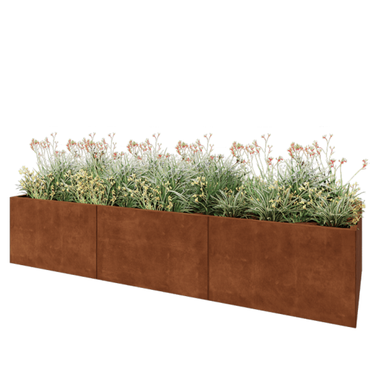 Cortenstaal plantenbak XXL - Rechthoek - 300 x 100 x 60 cm - Met bodemplaat