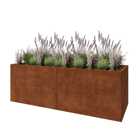 Cortenstaal plantenbak XXL - Rechthoek - 240 x 80 x 80 cm - Met bodemplaat