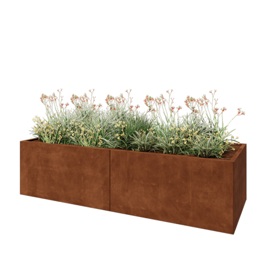 Cortenstaal plantenbak XXL - Rechthoek - 240 x 80 x 60 cm - Met bodemplaat