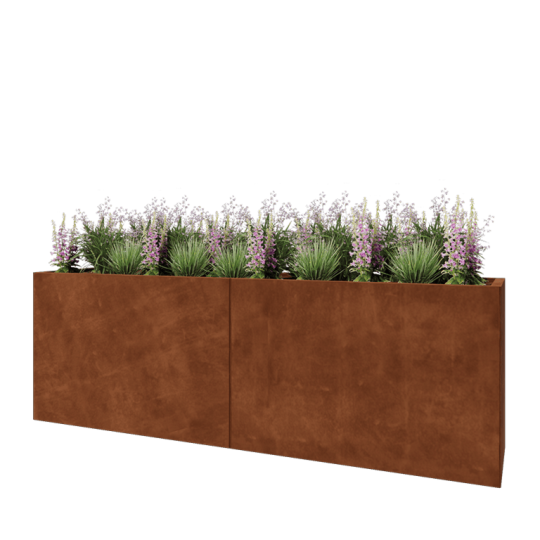 Cortenstaal plantenbak XXL - Rechthoek - 240 x 50 x 80 cm - Met bodemplaat