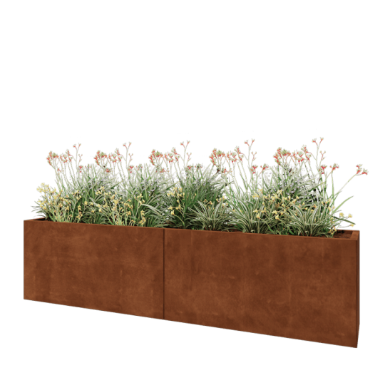 Cortenstaal plantenbak XXL - Rechthoek - 240 x 40 x 60 cm - Met bodemplaat
