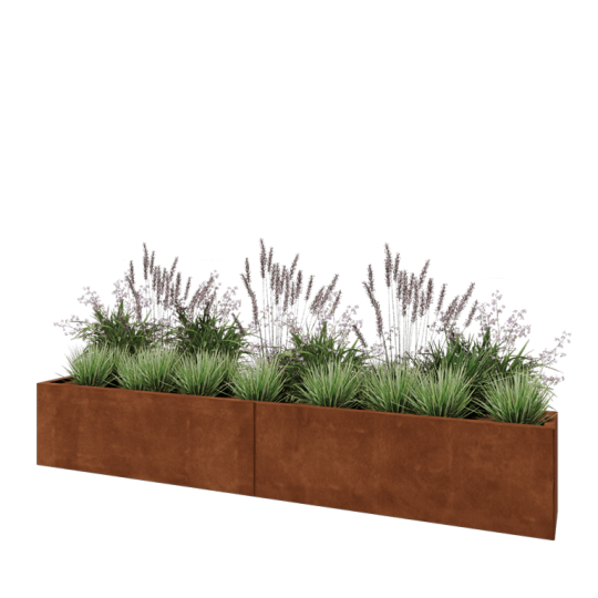 Cortenstaal plantenbak XXL - Rechthoek - 240 x 30 x 40 cm - Met bodemplaat