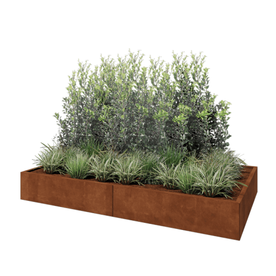 Cortenstaal plantenbak XXL - Rechthoek - 240 x 120 x 30 cm - Met bodemplaat