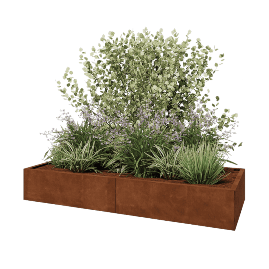 Cortenstaal plantenbak XXL - Rechthoek - 200 x 80 x 30 cm - Met bodemplaat