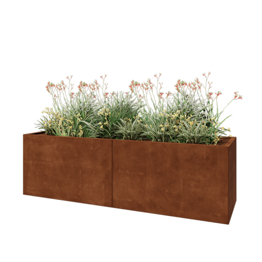 Cortenstaal plantenbak XXL - Rechthoek - 200 x 60 x 60 cm - Met bodemplaat