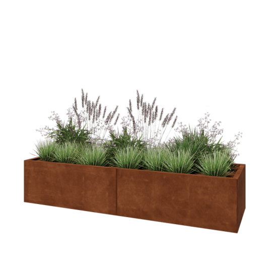 Cortenstaal plantenbak XXL - Rechthoek - 200 x 60 x 40 cm - Met bodemplaat