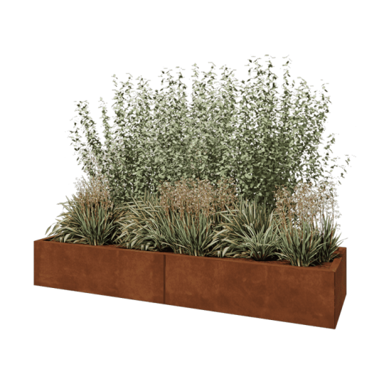 Cortenstaal plantenbak XXL - Rechthoek - 200 x 60 x 30 cm - Met bodemplaat