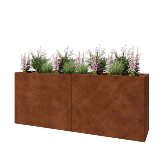 Cortenstaal plantenbak XXL - Rechthoek - 200 x 50 x 80 cm - Met bodemplaat
