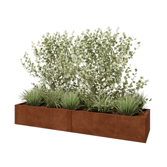 Cortenstaal plantenbak XXL - Rechthoek - 200 x 50 x 30 cm - Met bodemplaat