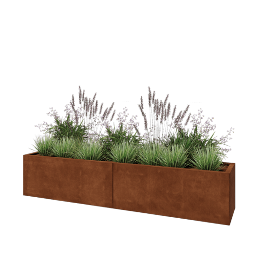 Cortenstaal plantenbak XXL - Rechthoek - 200 x 40 x 40 cm - Met bodemplaat