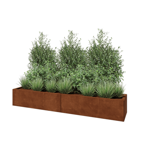 Cortenstaal plantenbak XXL - Rechthoek - 200 x 40 x 30 cm - Met bodemplaat