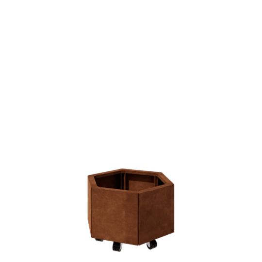 Cortenstaal plantenbak - Zeshoek - 59,3 x 52 x 30 cm - Met bodemplaat - Met wielen