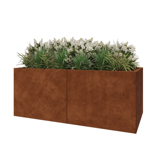 Cortenstaal plantenbak XXL - Rechthoek - 200 x 100 x 80 cm - Met bodemplaat