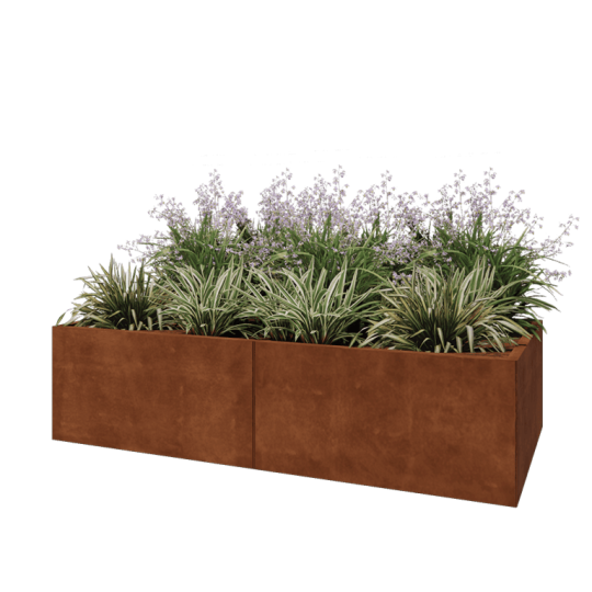 Cortenstaal plantenbak XXL - Rechthoek - 200 x 100 x 50 cm - Met bodemplaat