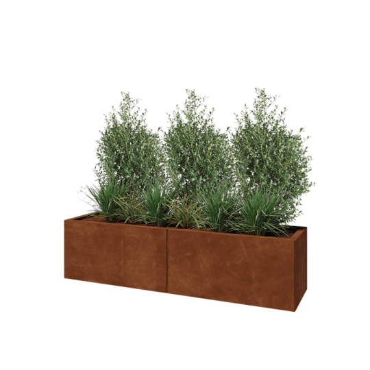 Cortenstaal plantenbak XXL - Rechthoek - 160 x 40 x 40 cm - Met bodemplaat