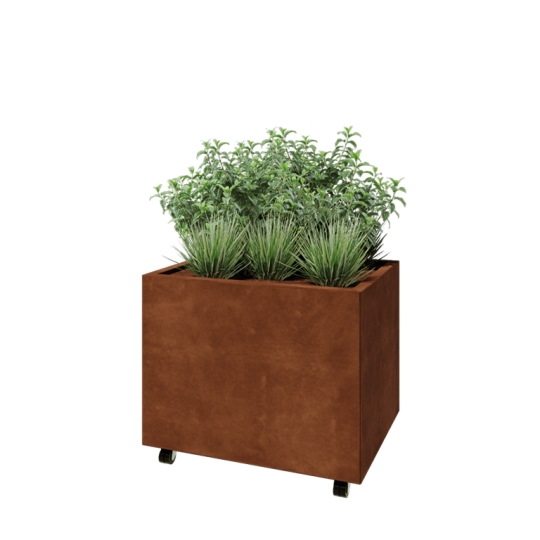 Cortenstaal plantenbak - Rechthoek - 80 x 60 x 60 cm - Met bodemplaat - Met wielen