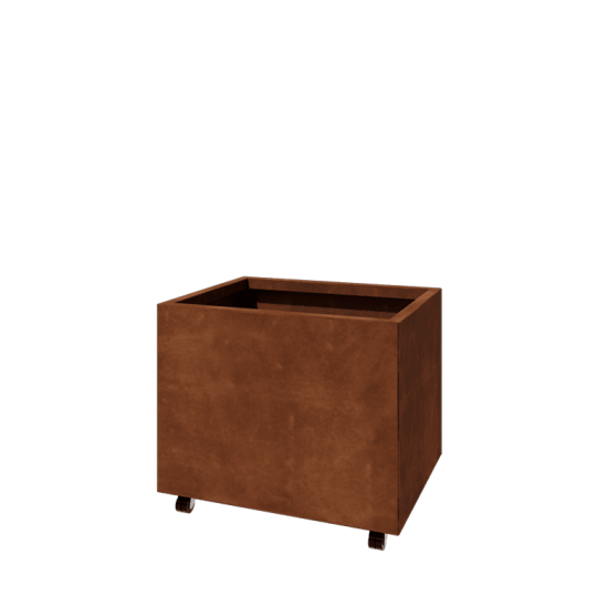 Cortenstaal plantenbak - Rechthoek - 80 x 60 x 60 cm - Met bodemplaat - Met wielen