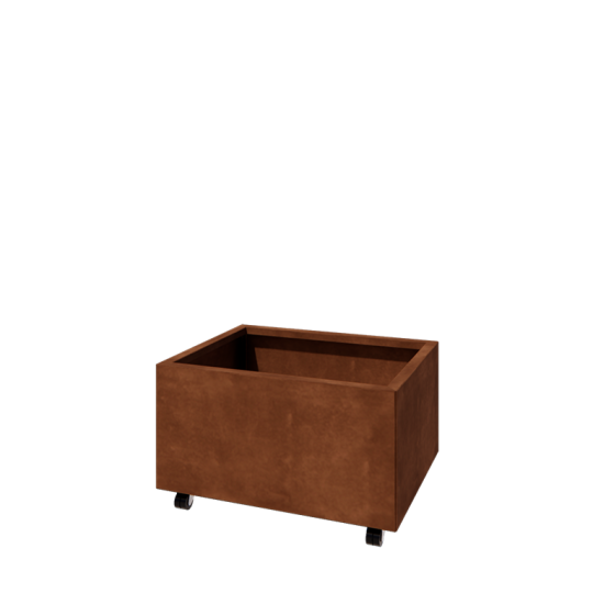 Cortenstaal plantenbak - Rechthoek - 80 x 60 x 40 cm - Met bodemplaat - Met wielen